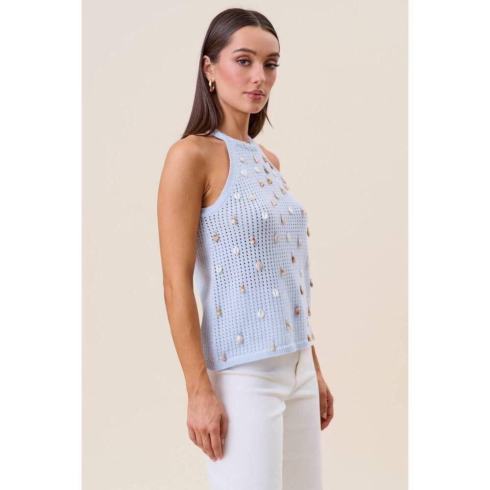 NEW ABLE shell embellished halter top in sky - Picture 5 of 7